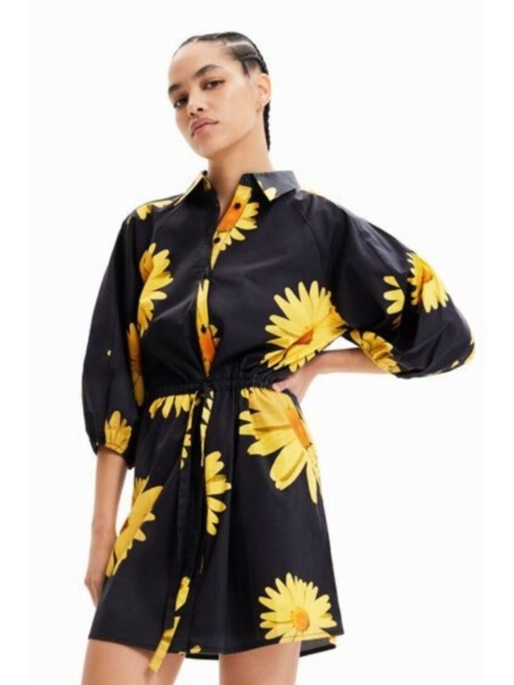 Desigual LG "Marga" Sunflower Cotton Shirt Dress by Christian Lacroix